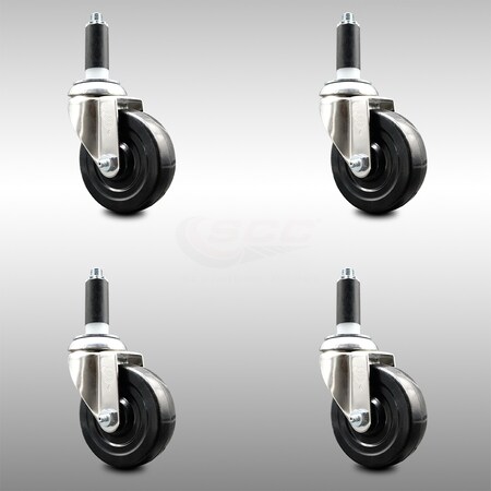 Service Caster 4 Inch 316SS Hard Rubber Wheel Swivel 1-1/8 Inch Expanding Stem Caster Set SCC SCC-SS316EX20S414-HRS-118-4
